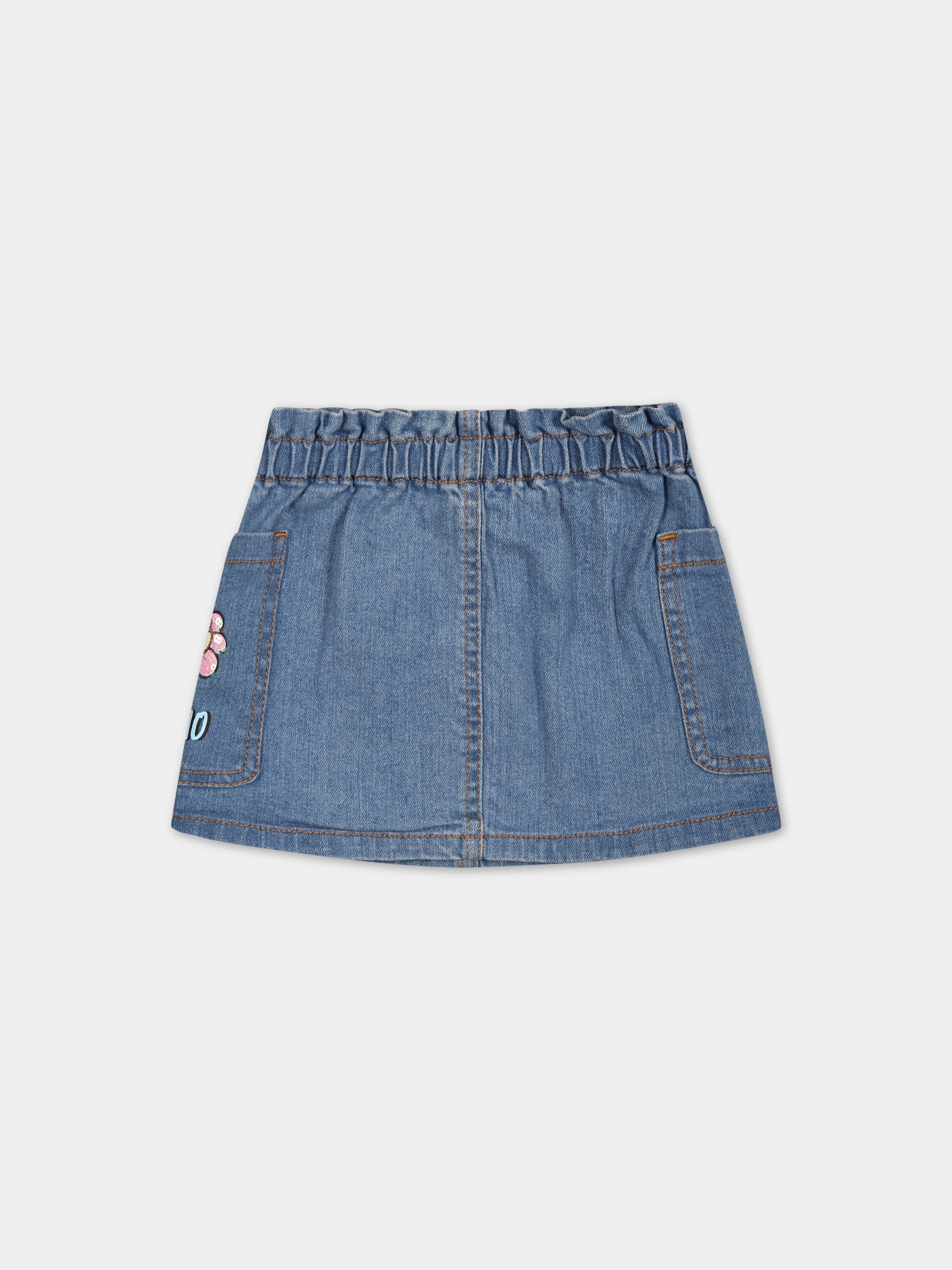 Gonna blu per neonata con fiore e Teddy Bear,Moschino Kids,MDJ019 LXE16 40140