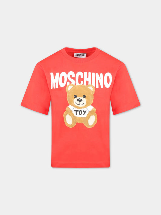 T-shirt rossa per bambini con Teddy Bear,Moschino Kids,HOM03R LAA23 50109