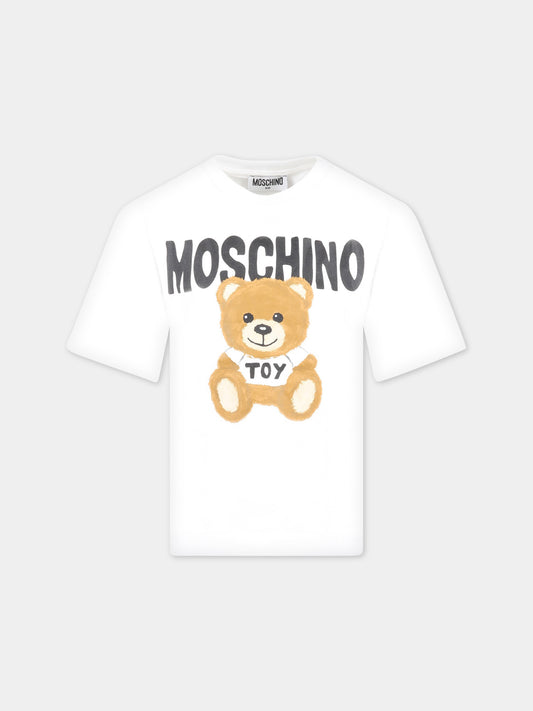 T-shirt bianca per bambini con Teddy Bear,Moschino Kids,HOM03R LAA23 10101