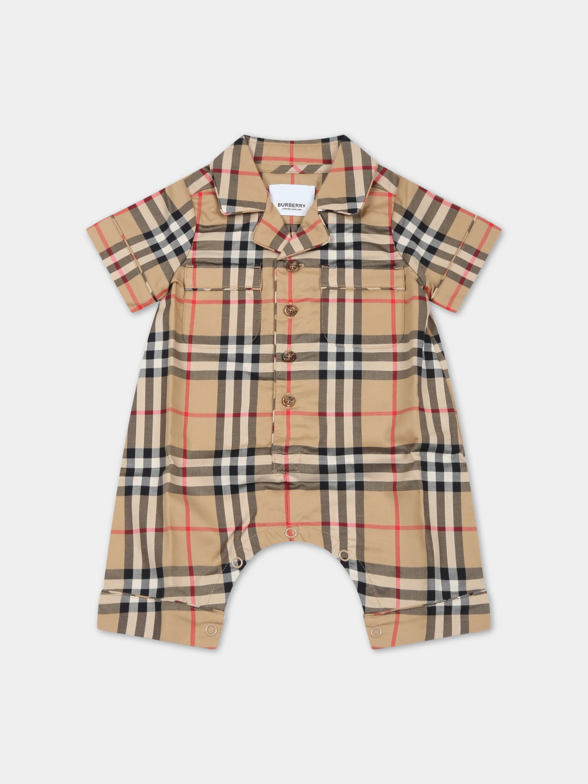 Pagliaccetto beige per neonati con iconico check vintage,Burberry Kids,8062042