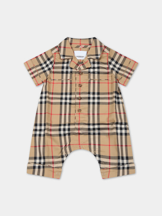 Pagliaccetto beige per neonati con iconico check vintage,Burberry Kids,8062042