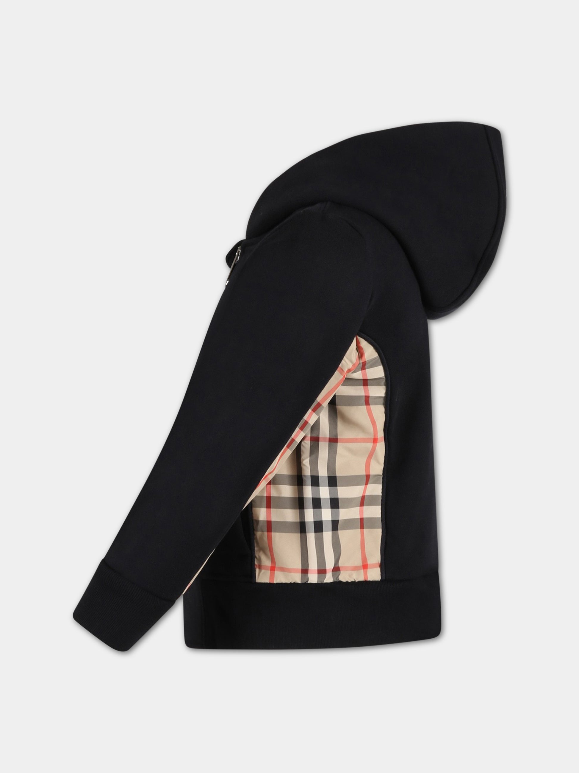 Felpa nera per bambino con check vintage,Burberry Kids,8060951
