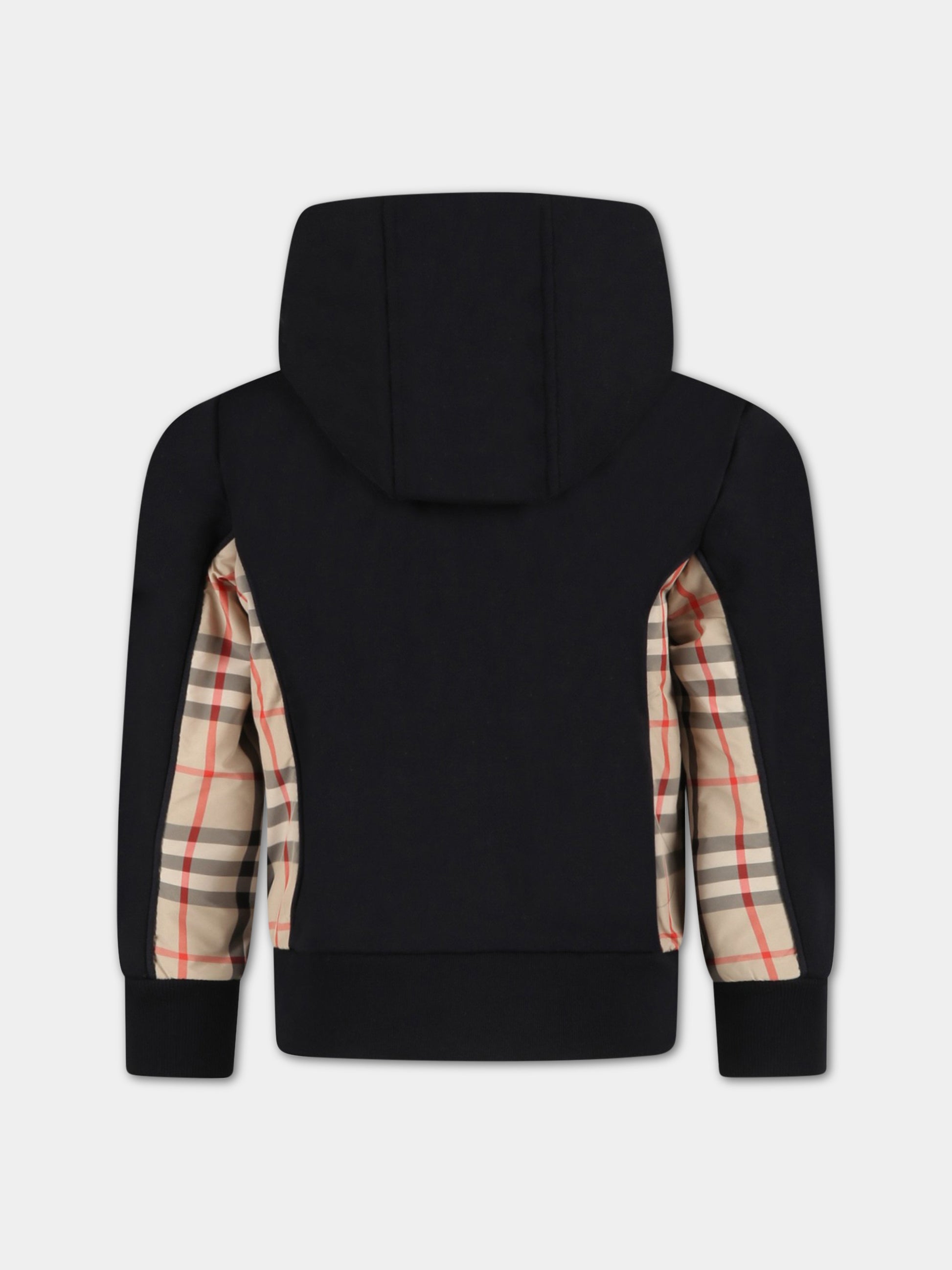 Felpa nera per bambino con check vintage,Burberry Kids,8060951