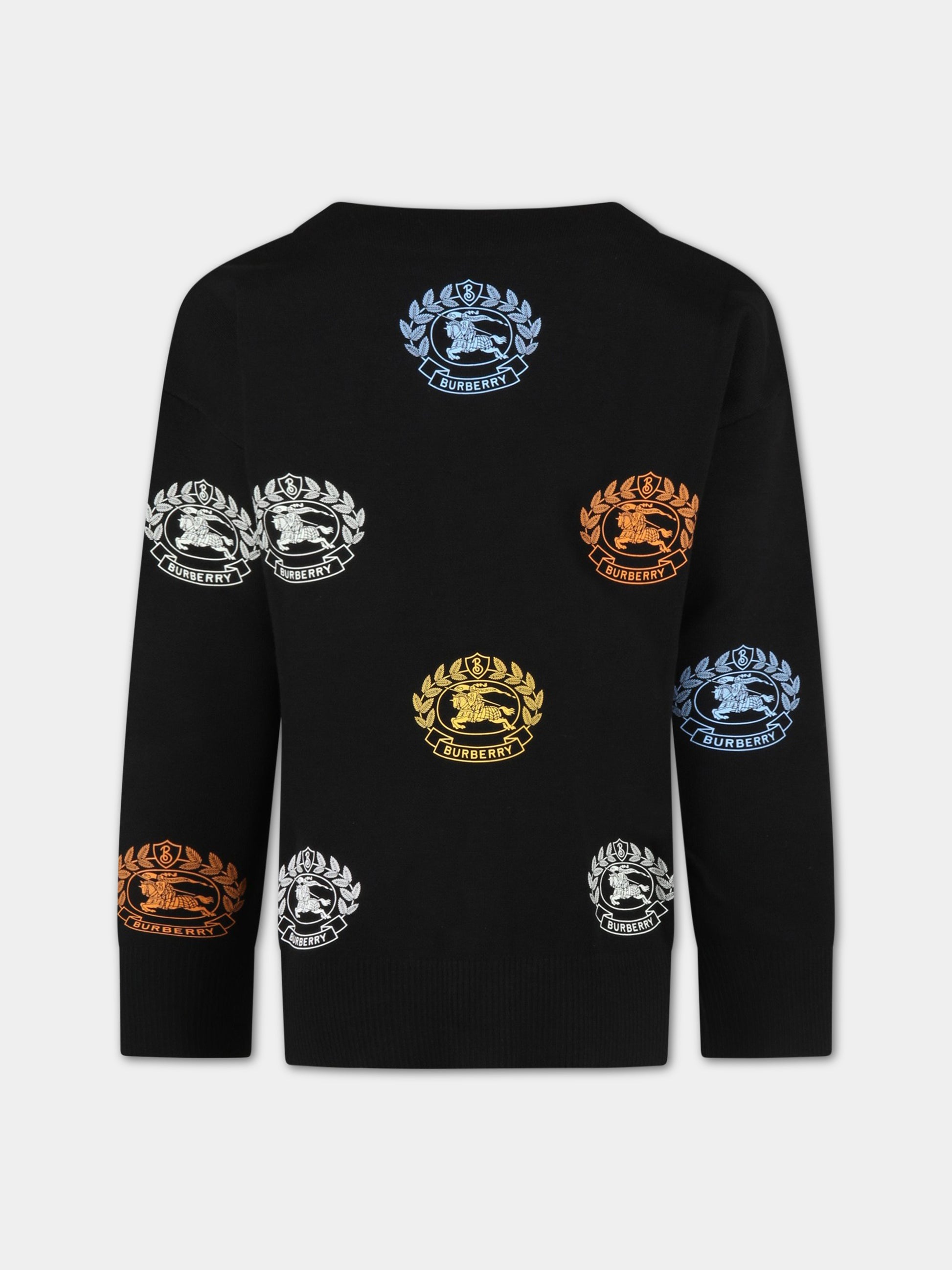 Cardigan nero per bambino con loghi,Burberry Kids,8063452