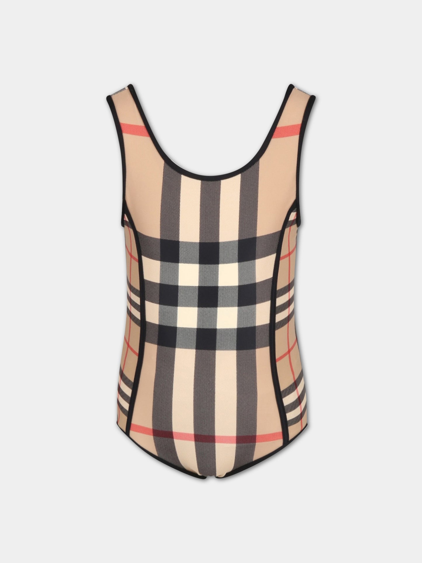 Costume beige da bagno per bambina con check vintage,Burberry Kids,8061849