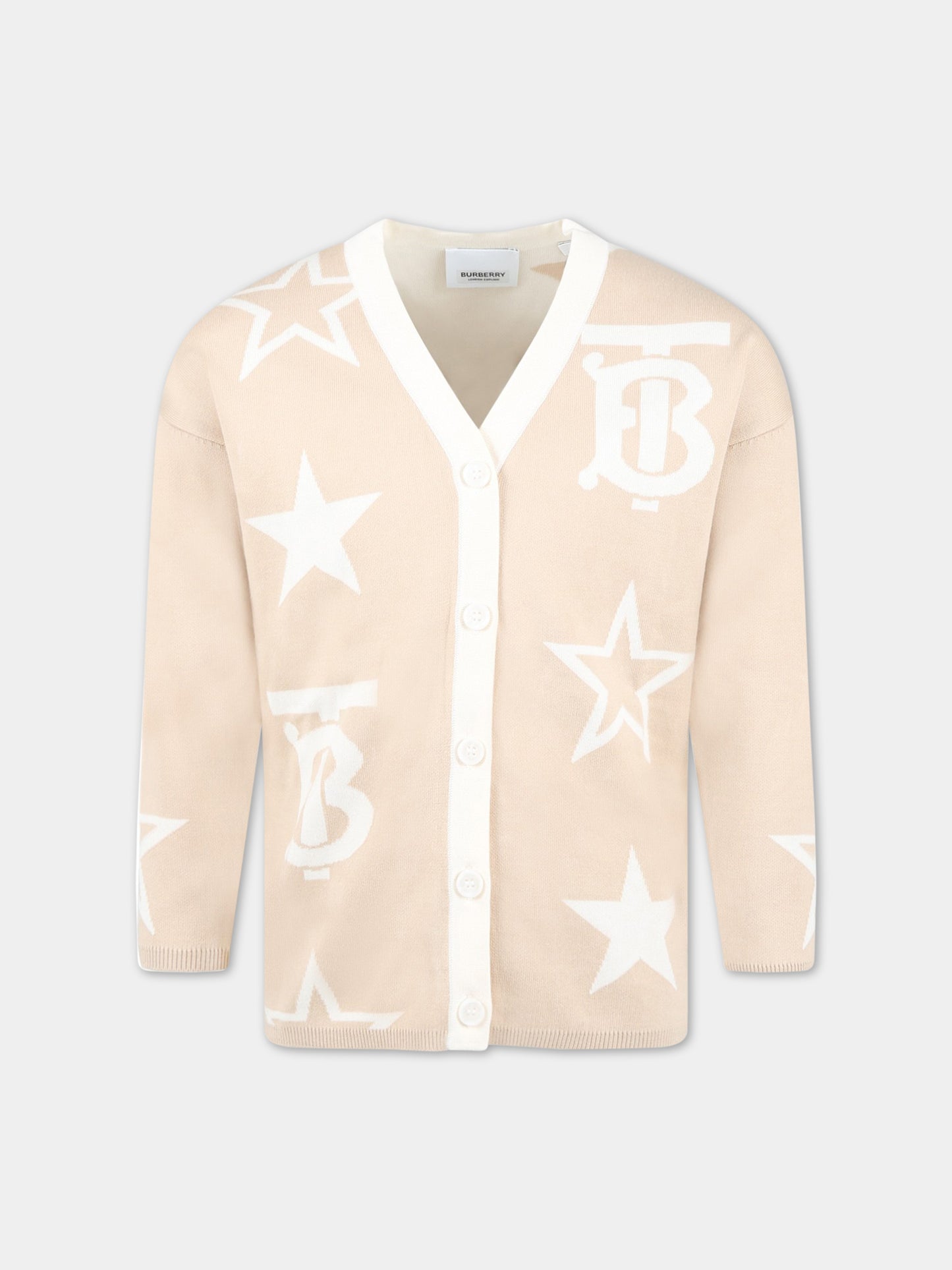 Cardigan beige per bambino con monogramma TB,Burberry Kids,8057917