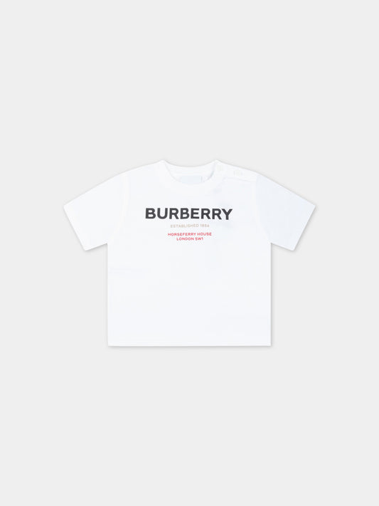 T-shirt bianca per neonato con logo nero,Burberry Kids,8064575