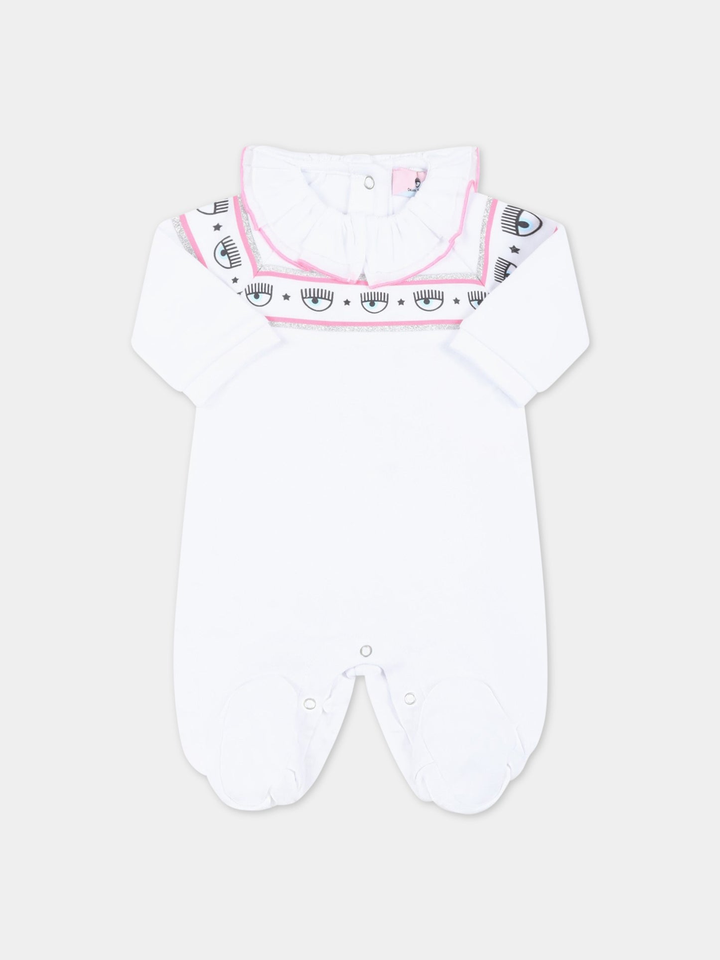 Tutina bianca per neonata con occhiolini,Chiara Ferragni Collection,55A200 1000 0099