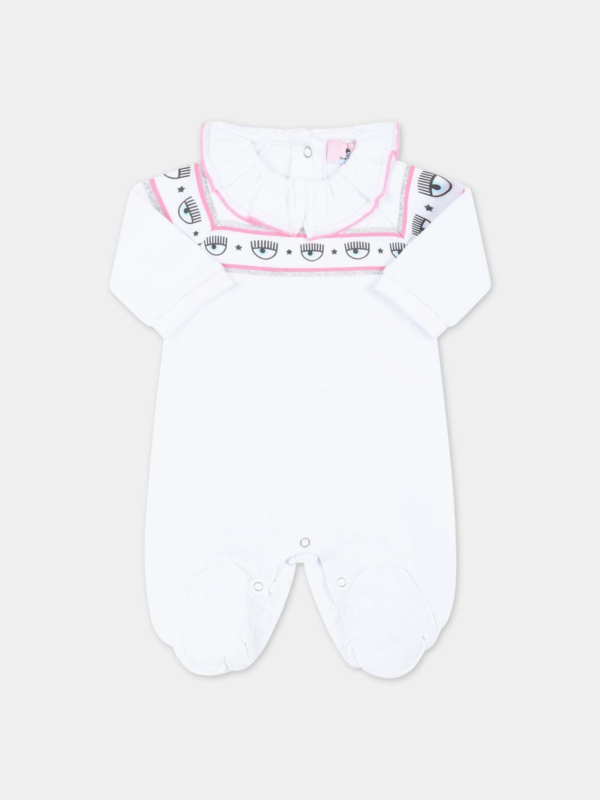 Tutina bianca per neonata con occhiolini,Chiara Ferragni Collection,55A200 1000 0099
