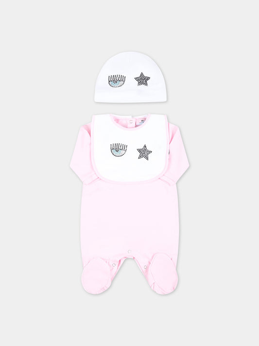 Set multicolor per neonata con occhiolino e stella in strass,Chiara Ferragni Collection,55A502 1000 0090