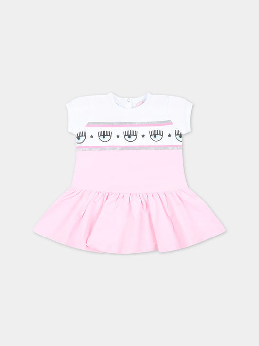 Vestito rosa e bianco per neonata con iconico occhiolino,Chiara Ferragni Collection,53A900 1040 0090