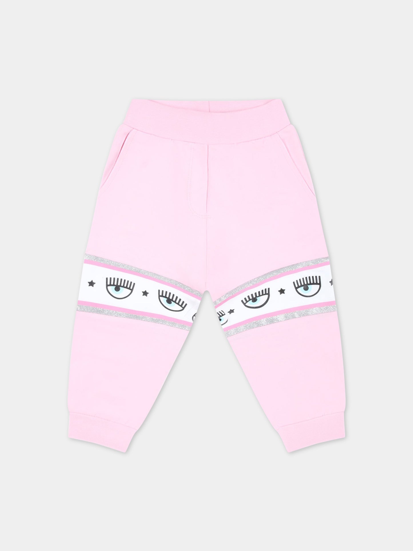 Pantaloni rosa da tuta per neonata con iconico occhiolino,Chiara Ferragni Collection,53A400 1040 0090
