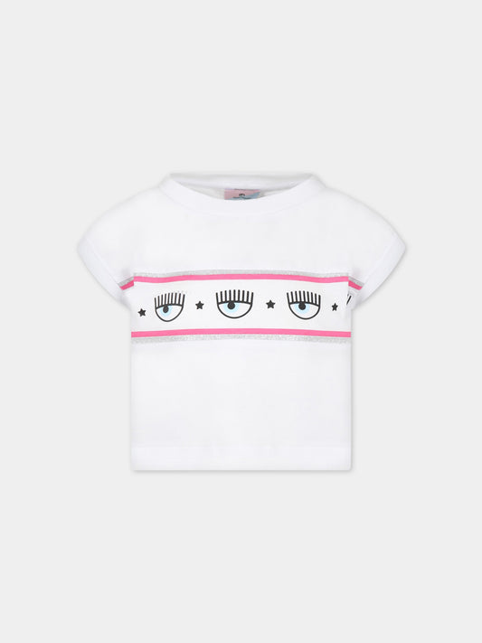 T-shirt bianca per bambina con iconici occhilini,Chiara Ferragni Collection,51A602 1205 0099
