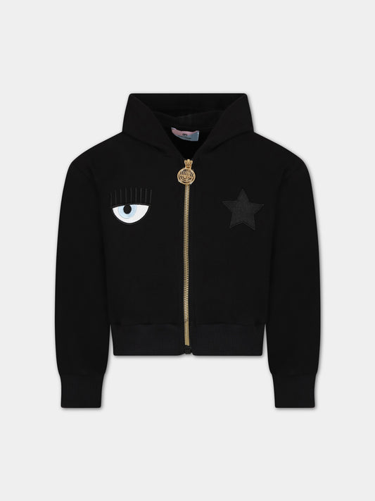 Felpa nera per bambina con iconico occhiolino e stella,Chiara Ferragni Collection,51A802 1250 0050