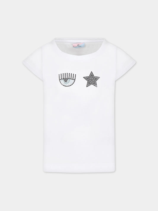 T-shirt bianca per bambina con iconico occhilino e stella,Chiara Ferragni Collection,51A604 1205 0099