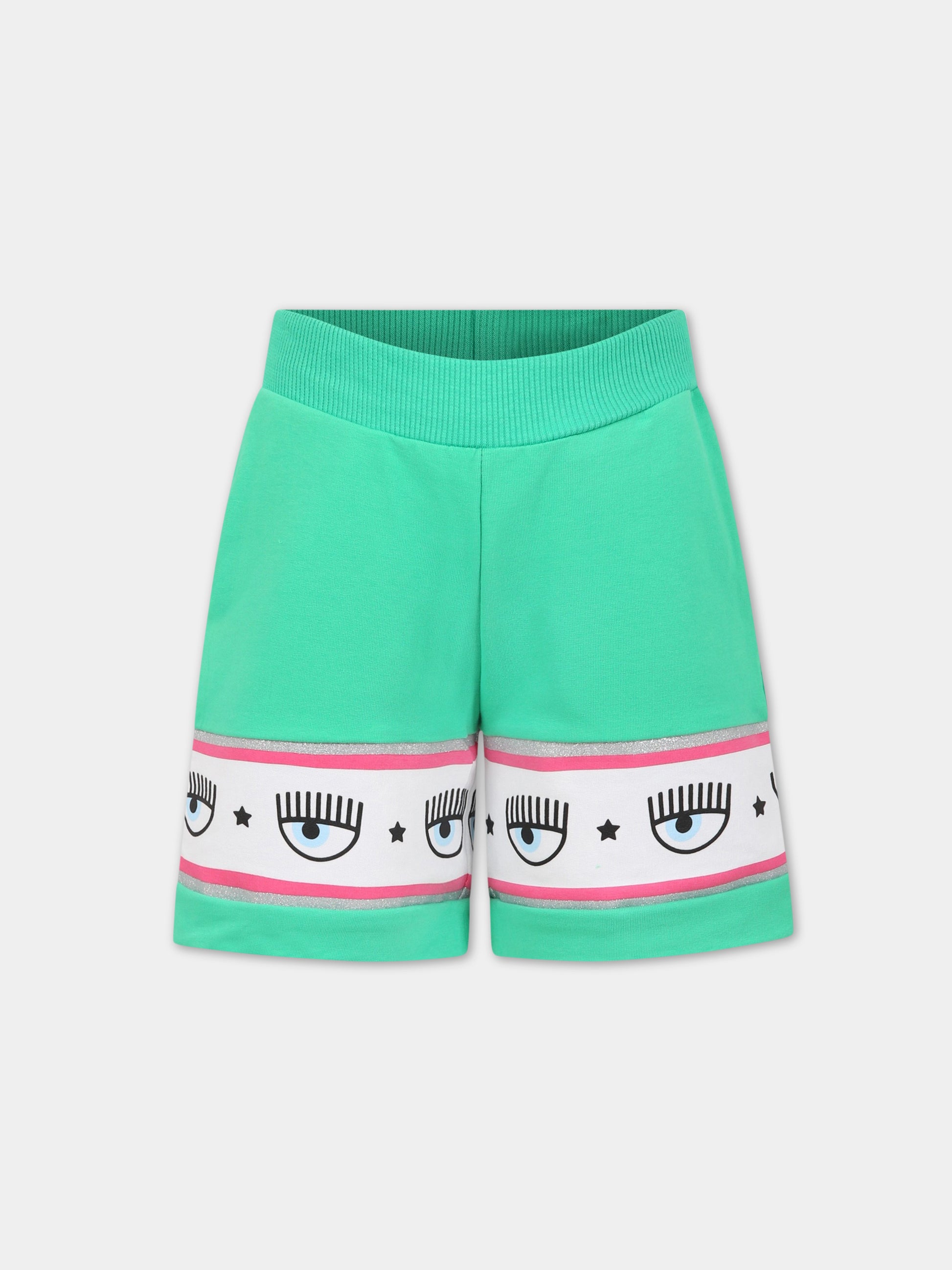 Shorts verde per bambina con iconici eyes flirting,Chiara Ferragni Collection,51A400 1250 026F