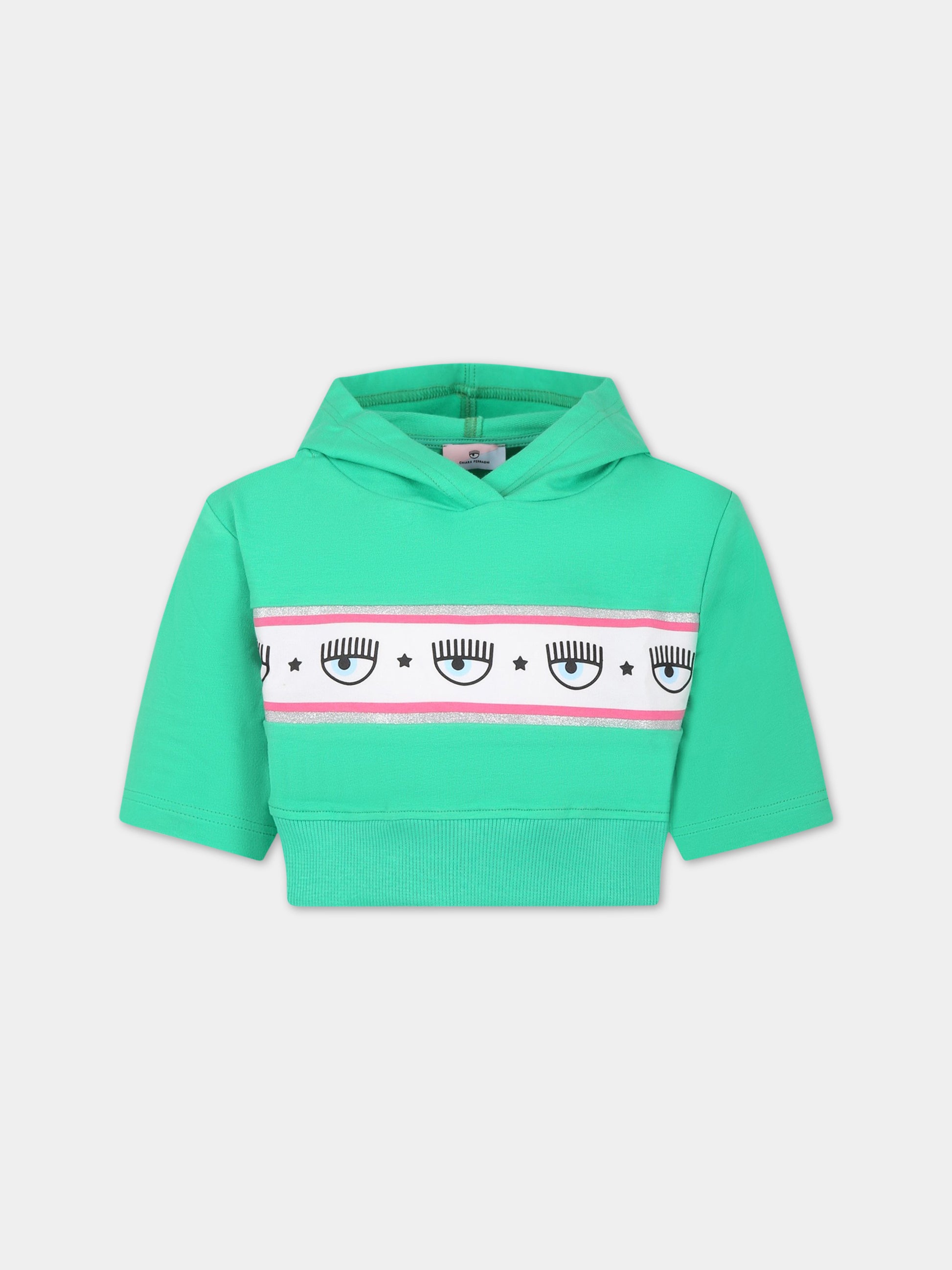 Felpa verde per bambina con iconici eyes flirting,Chiara Ferragni Collection,51A601 1250 026F