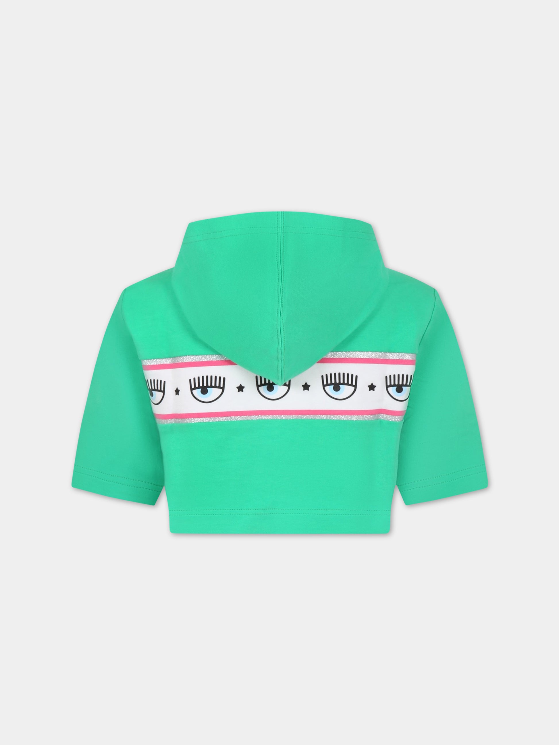 Felpa verde per bambina con iconici eyes flirting,Chiara Ferragni Collection,51A601 1250 026F