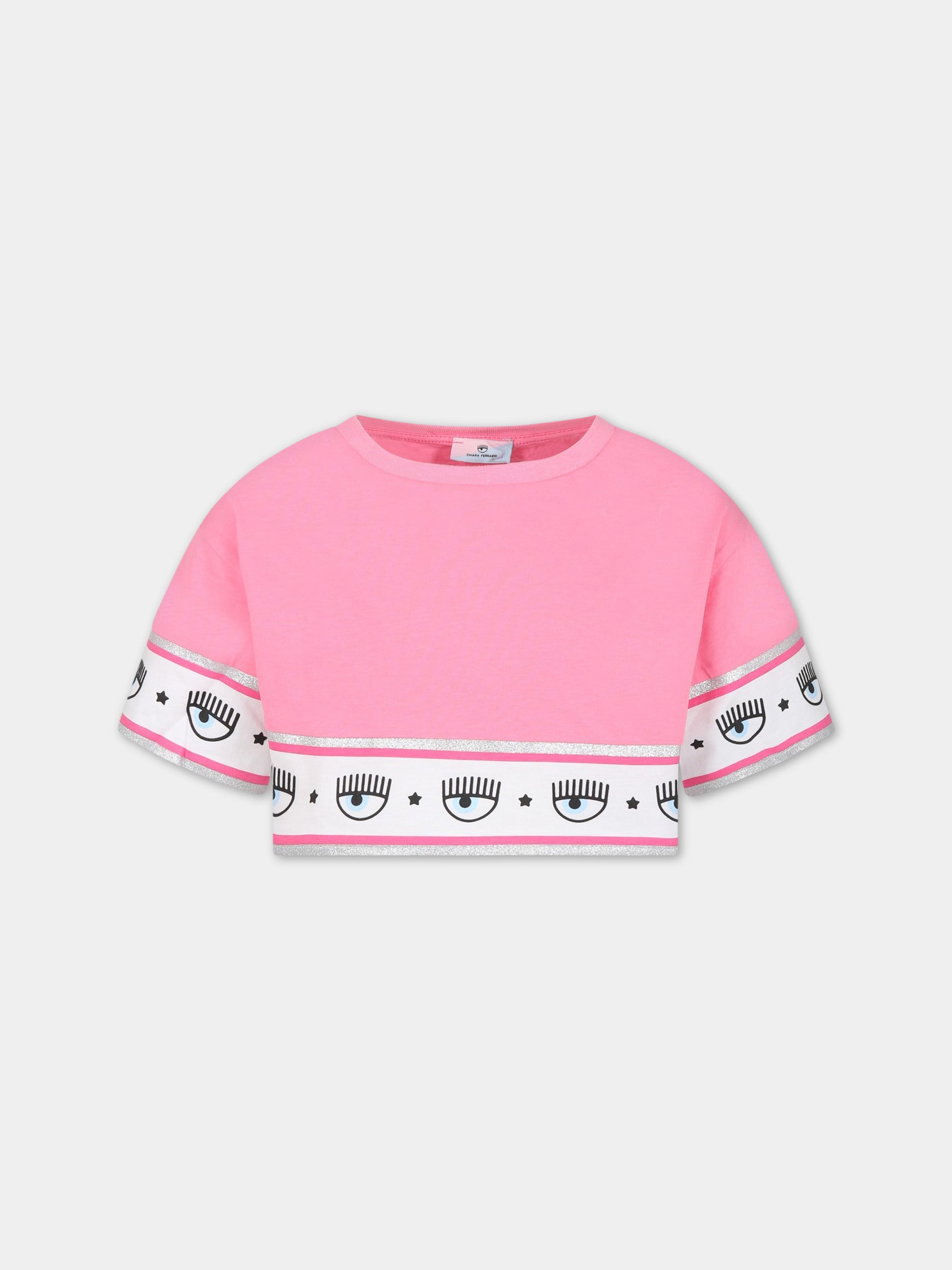 T-shirt fucsia per bambina con iconici occhiolini e stelle,Chiara Ferragni Collection,51A621 1205 0095