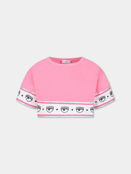 T-shirt fucsia per bambina con iconici occhiolini e stelle,Chiara Ferragni Collection,51A621 1205 0095