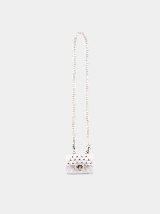 Mini-borsa bianca per bambina con strass,Monnalisa,77A000 1077 0001