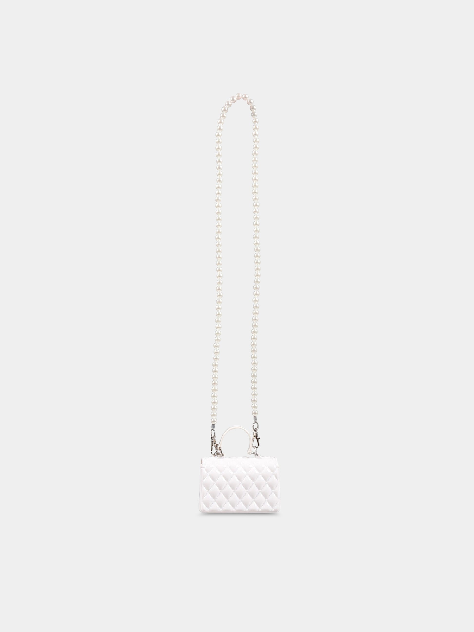 Mini-borsa bianca per bambina con strass,Monnalisa,77A000 1077 0001