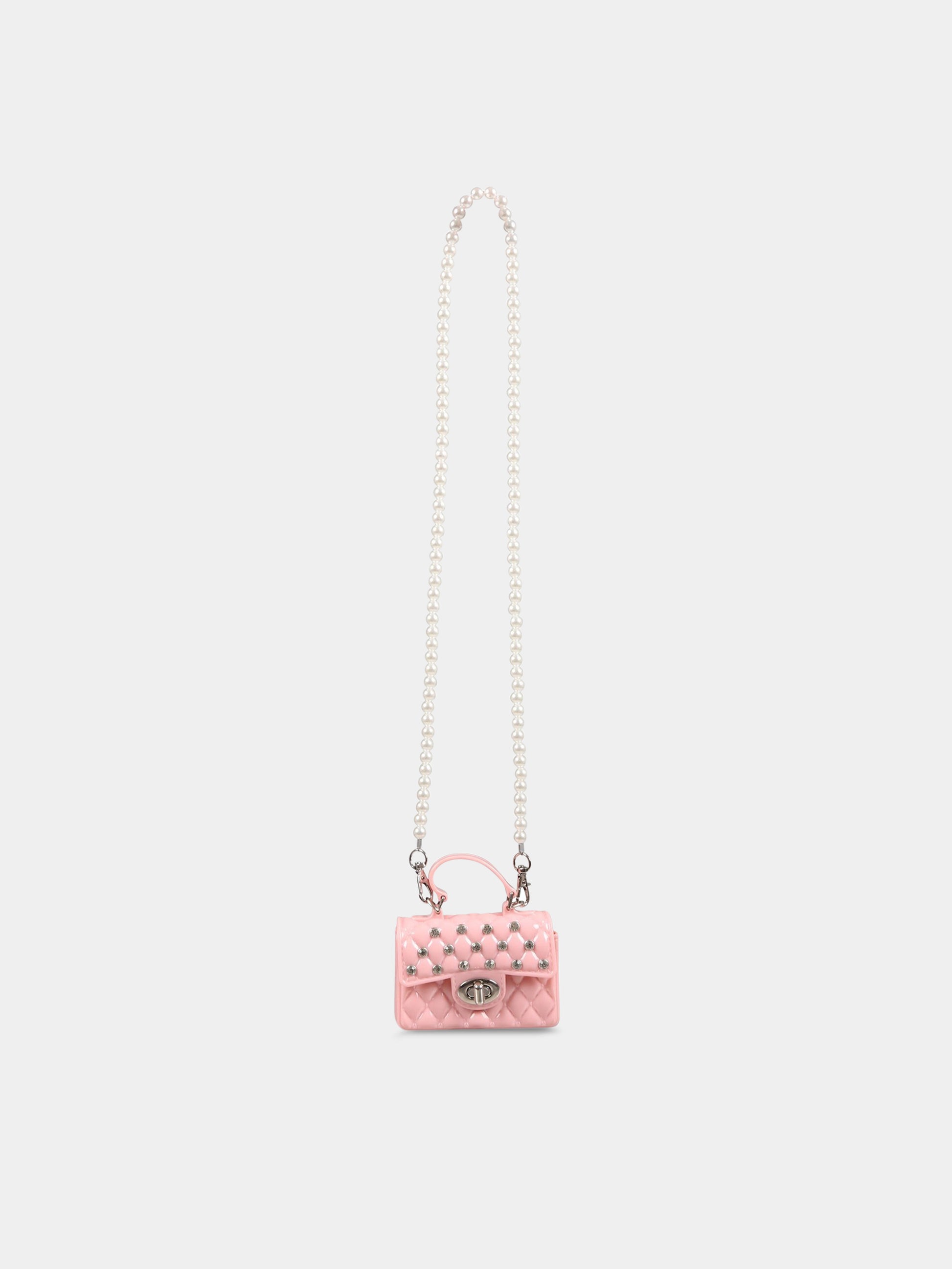 Mini-borsa rosa per bambina con strass,Monnalisa,77A000 1077 0092