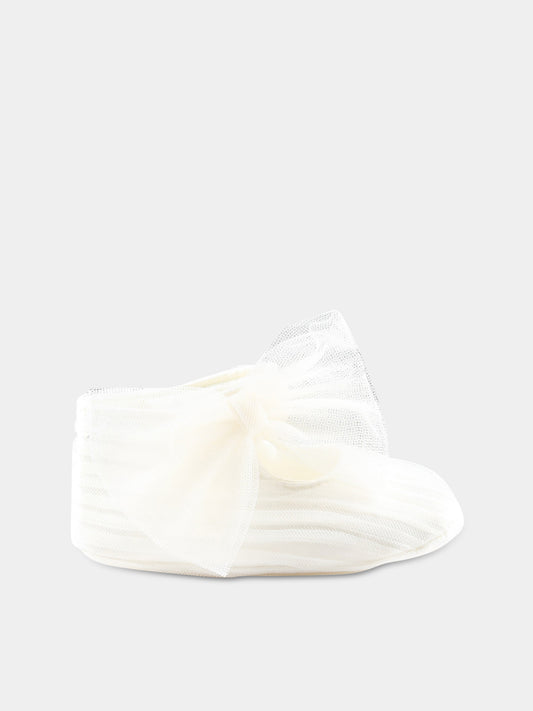 Ballerine bianche da culla per neonata con fiocco in tulle,Monnalisa,73A006 1361 0001