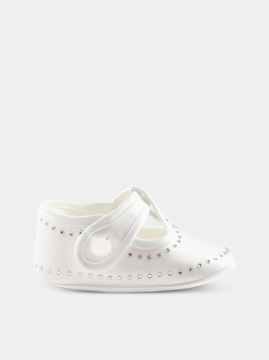 Scarpe bianche da culla per neonata con strass,Monnalisa,73A002 1115 0001