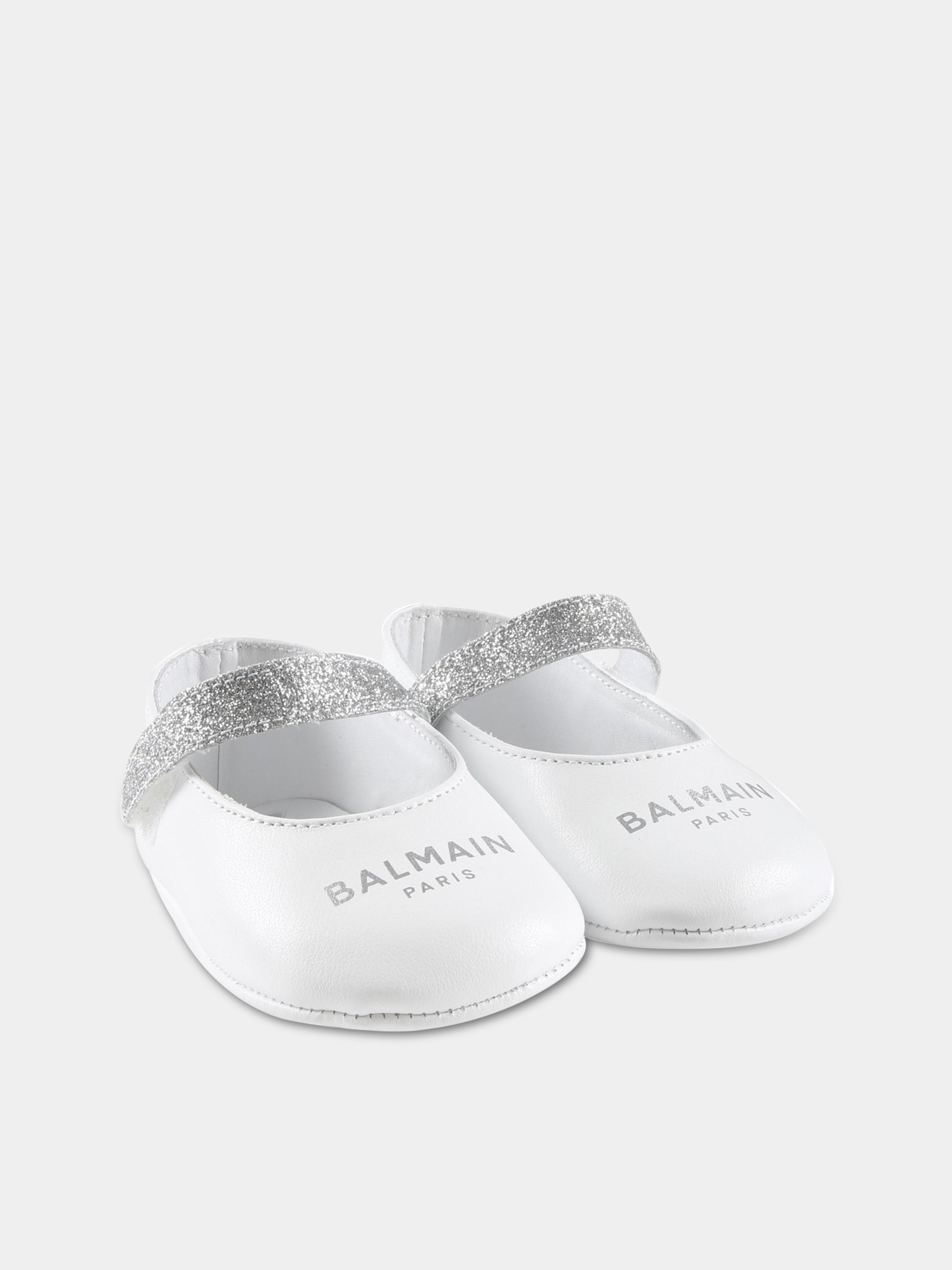 Ballerine bianche per neonata con logo argentato,Balmain Kids,BS0006 Y0051 100AG