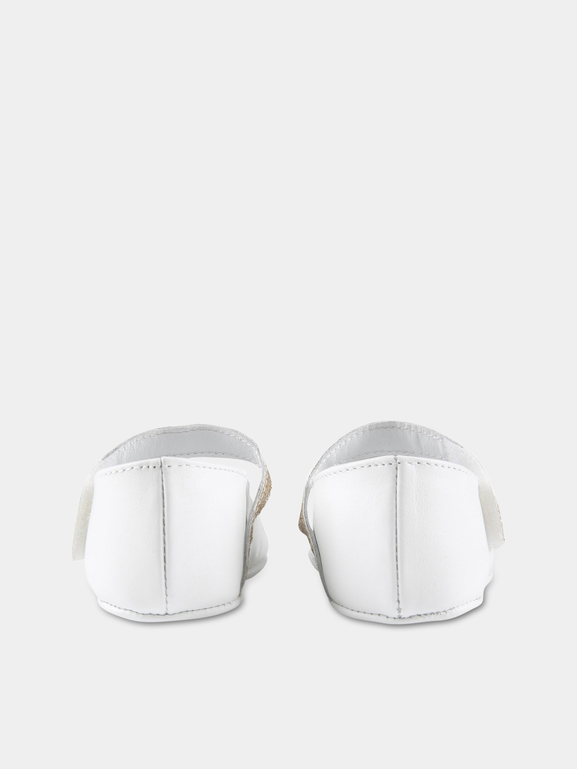 Ballerine bianche per neonata con logo dorato,Balmain Kids,BS0006 Y0051 100OR