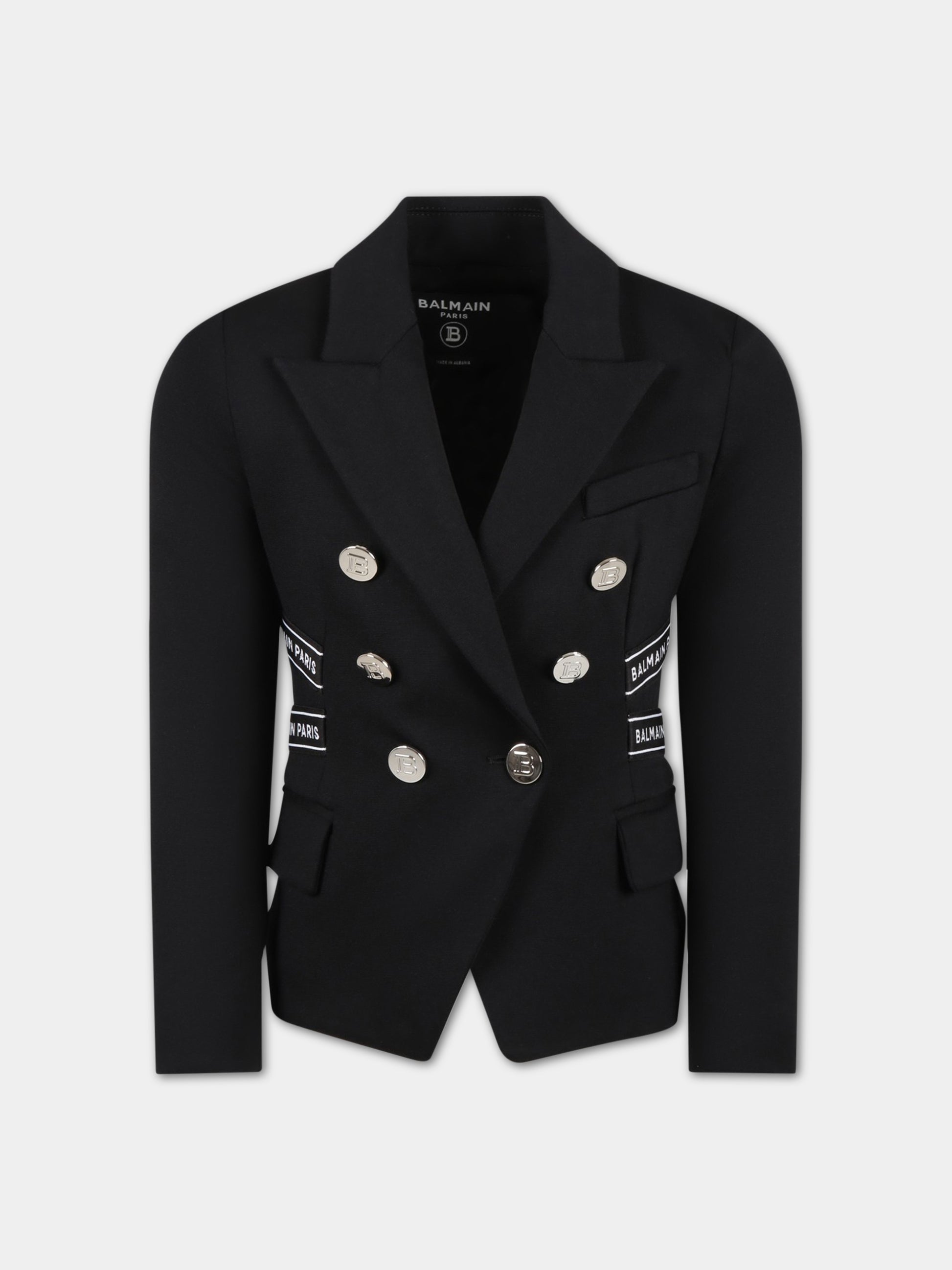 Giacca nera per bambina con logo,Balmain Kids,BS2A14 J0035 930