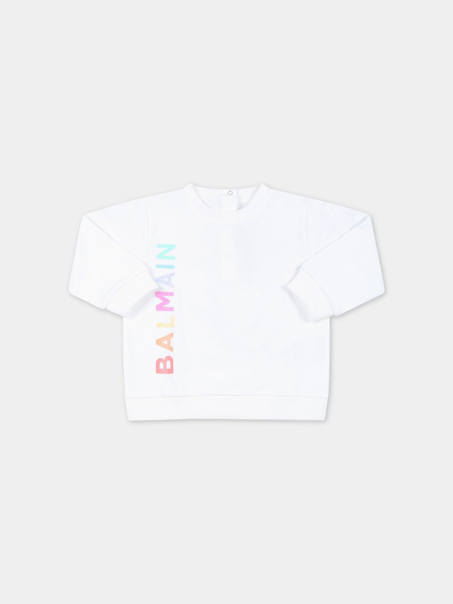 Felpa bianca per neonata con logo multicolor,Balmain Kids,BS4520 Z0001 100