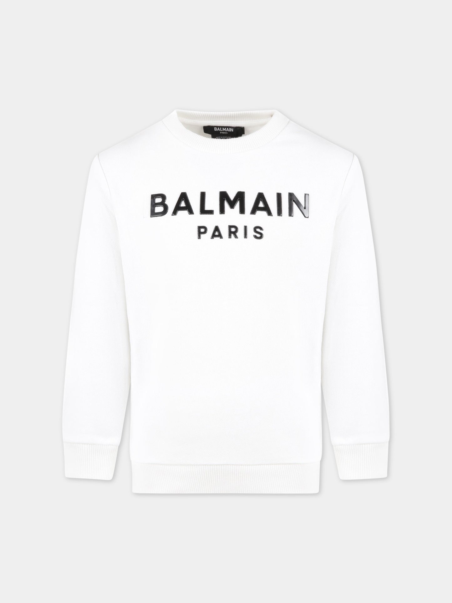 Felpa bianca per bambini con logo nero,Balmain Kids,BS4P80 Z0001 100NE