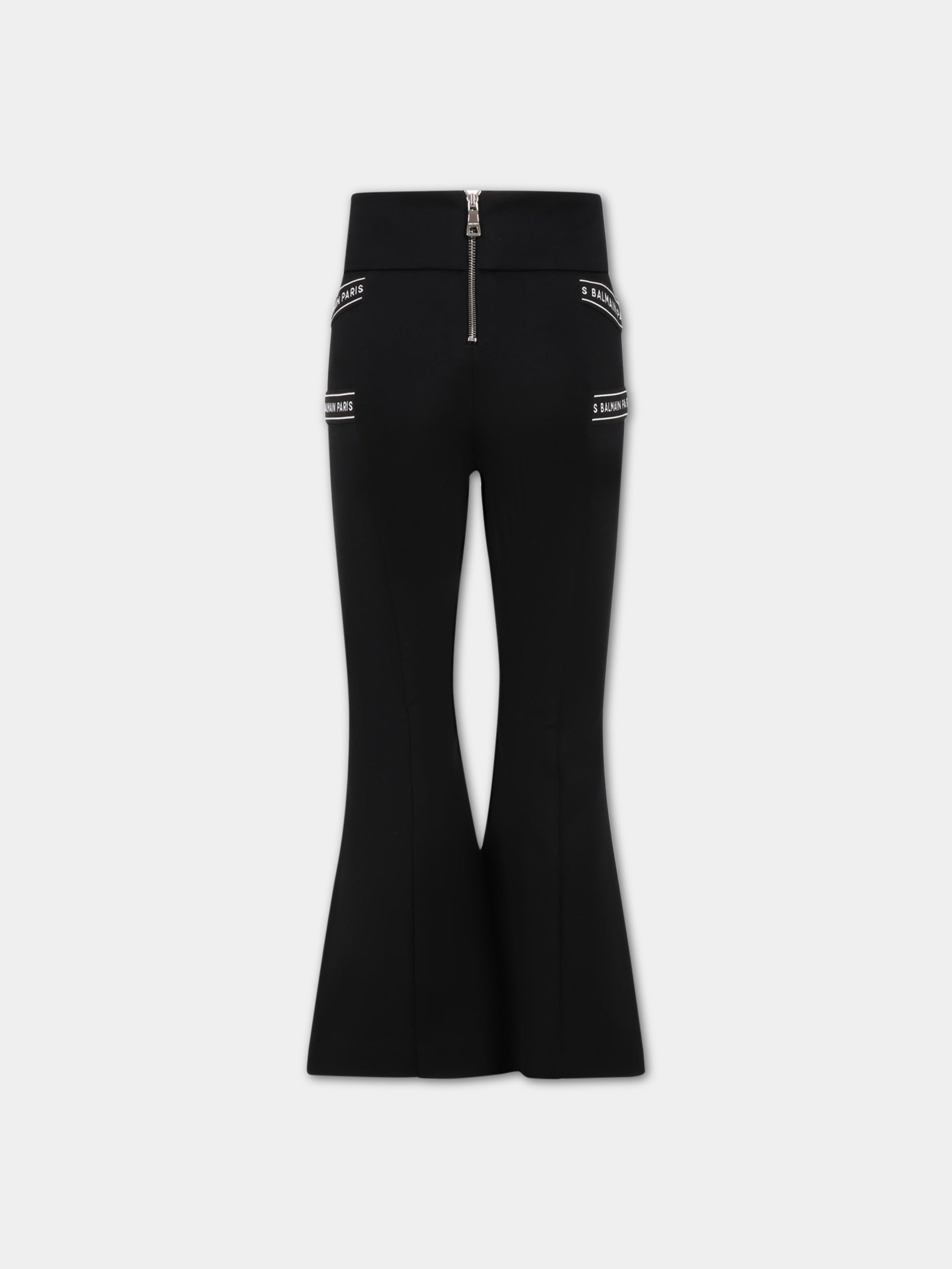 Pantaloni neri per bambina con botti logati,Balmain Kids,BS6B10 J0035 930