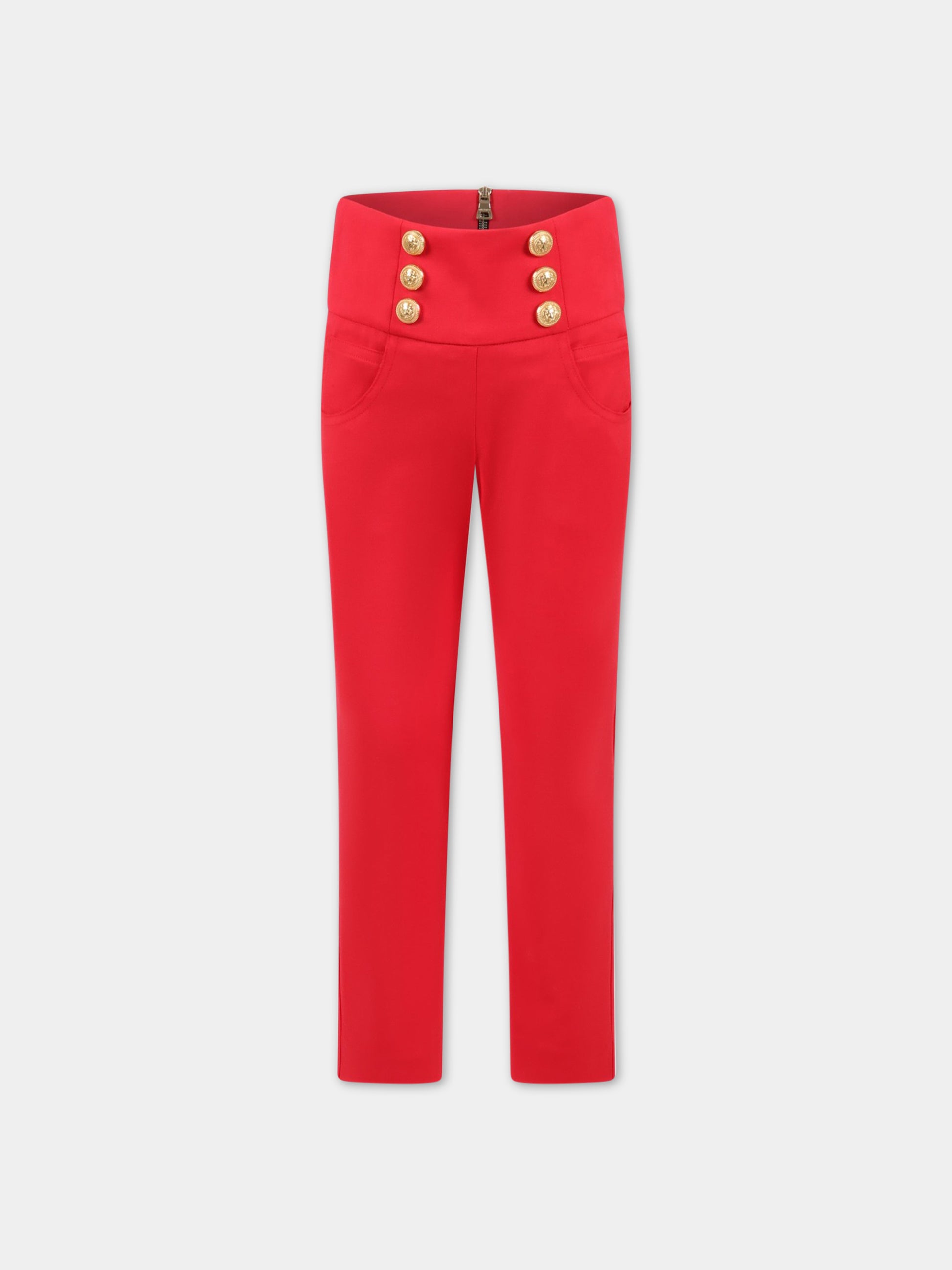 Pantaloni rossi per bambina con bottoni dorati,Balmain Kids,BS6B40 I0089 412OR
