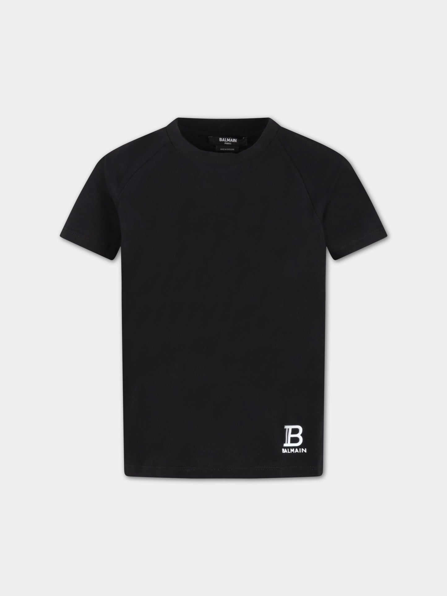 T-shirt nera per bambini con logo bianco,Balmain Kids,BS8P11 Z0057 930BC