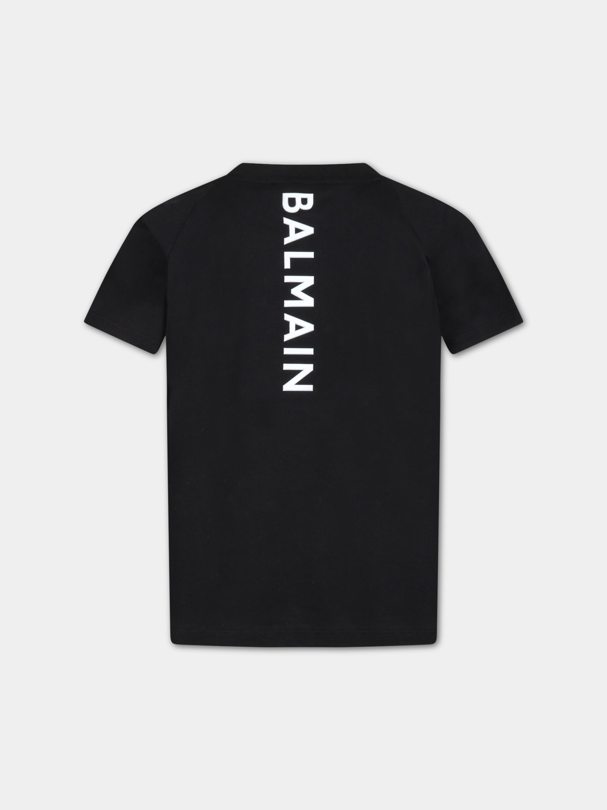 T-shirt nera per bambini con logo bianco,Balmain Kids,BS8P11 Z0057 930BC