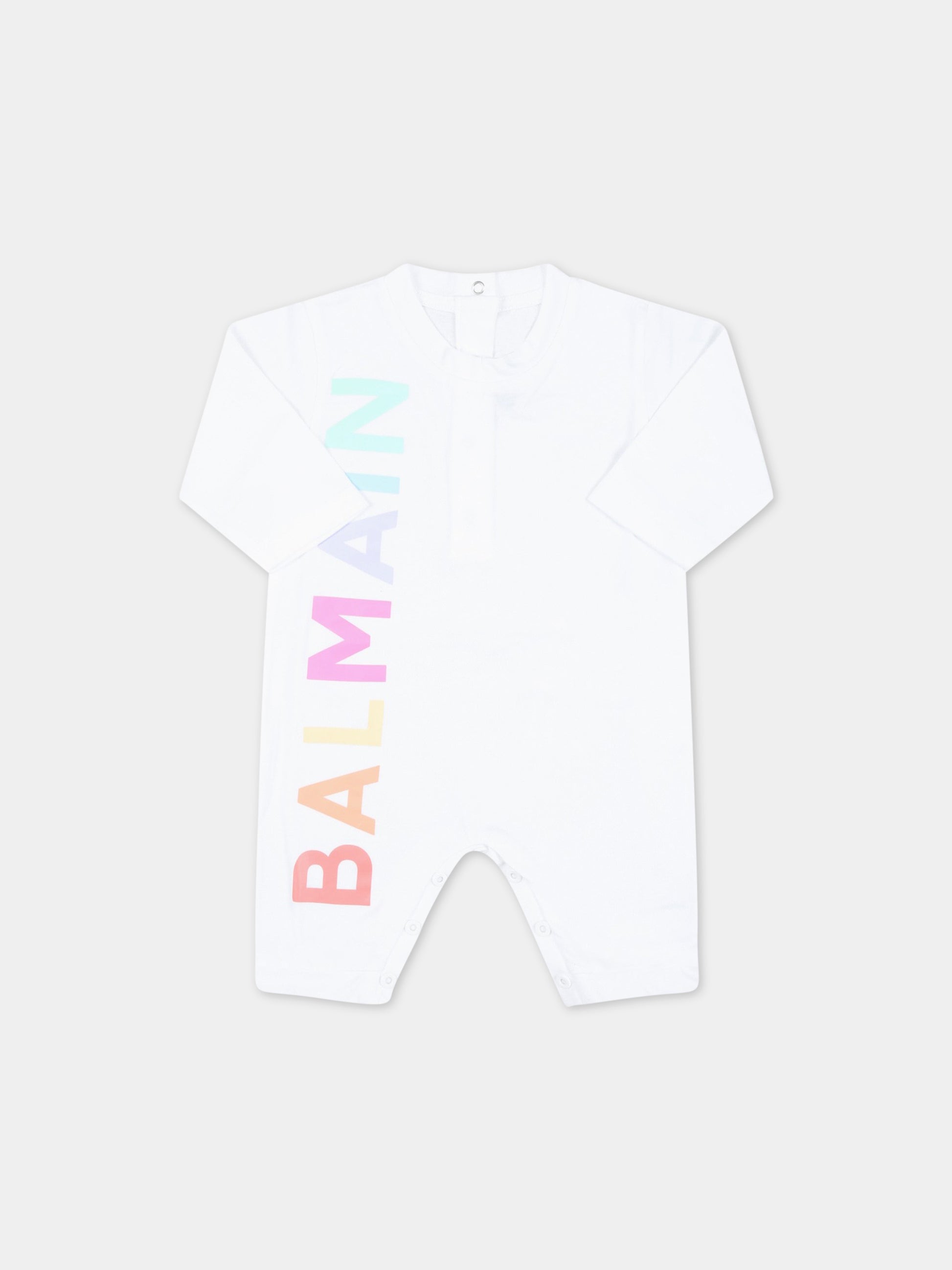 Tutina bianca per neonati con logo colorato,Balmain Kids,BSA500 Z0001 100