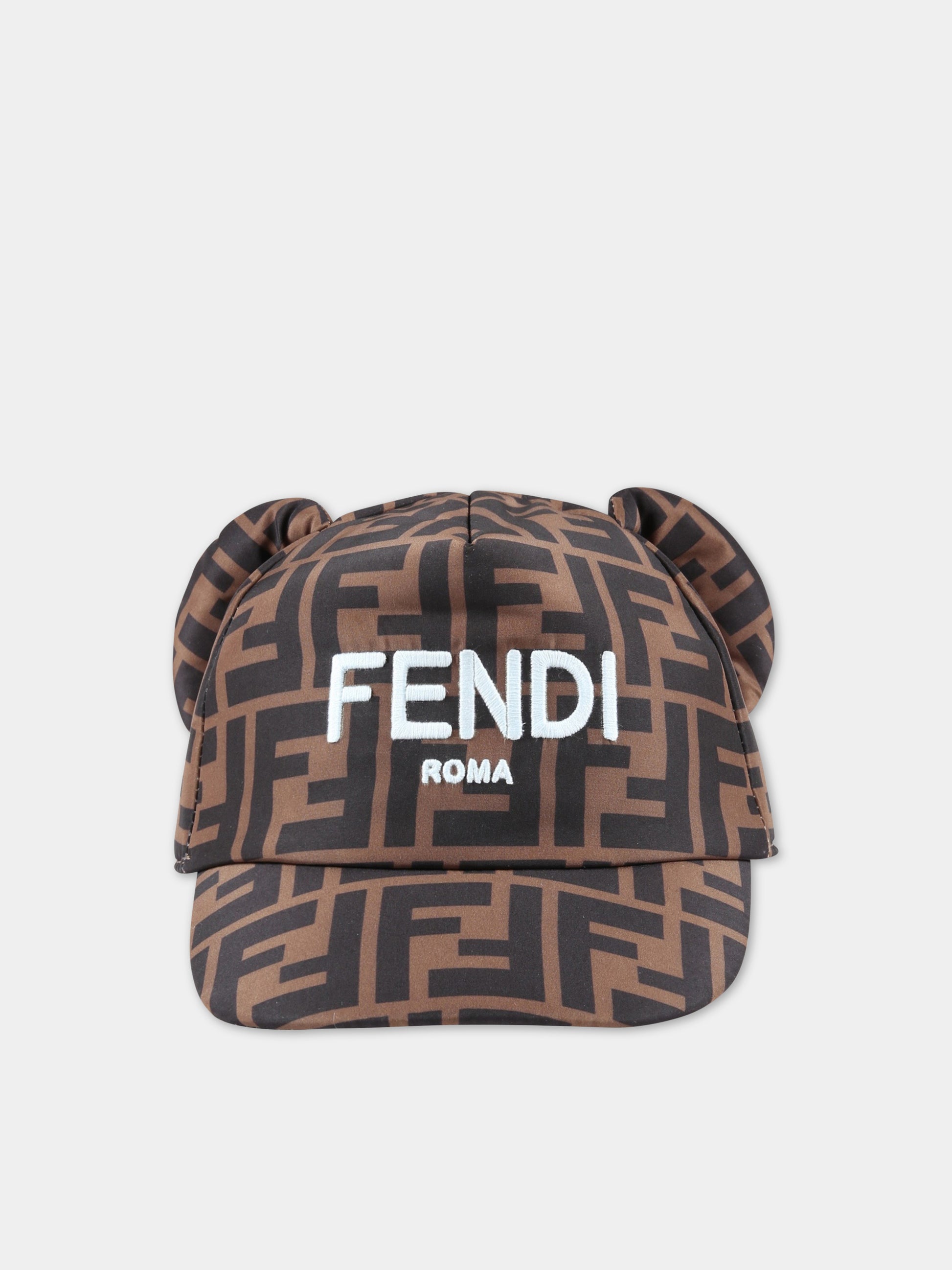 Cappello marrone per neonato con logo celeste,Fendi Kids,BUP045 AMRN F1BWE