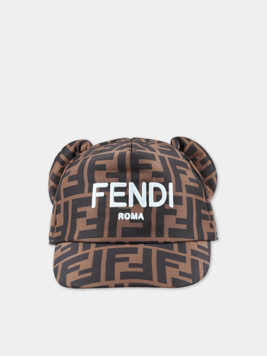 Cappello marrone per neonato con logo celeste,Fendi Kids,BUP045 AMRN F1BWE
