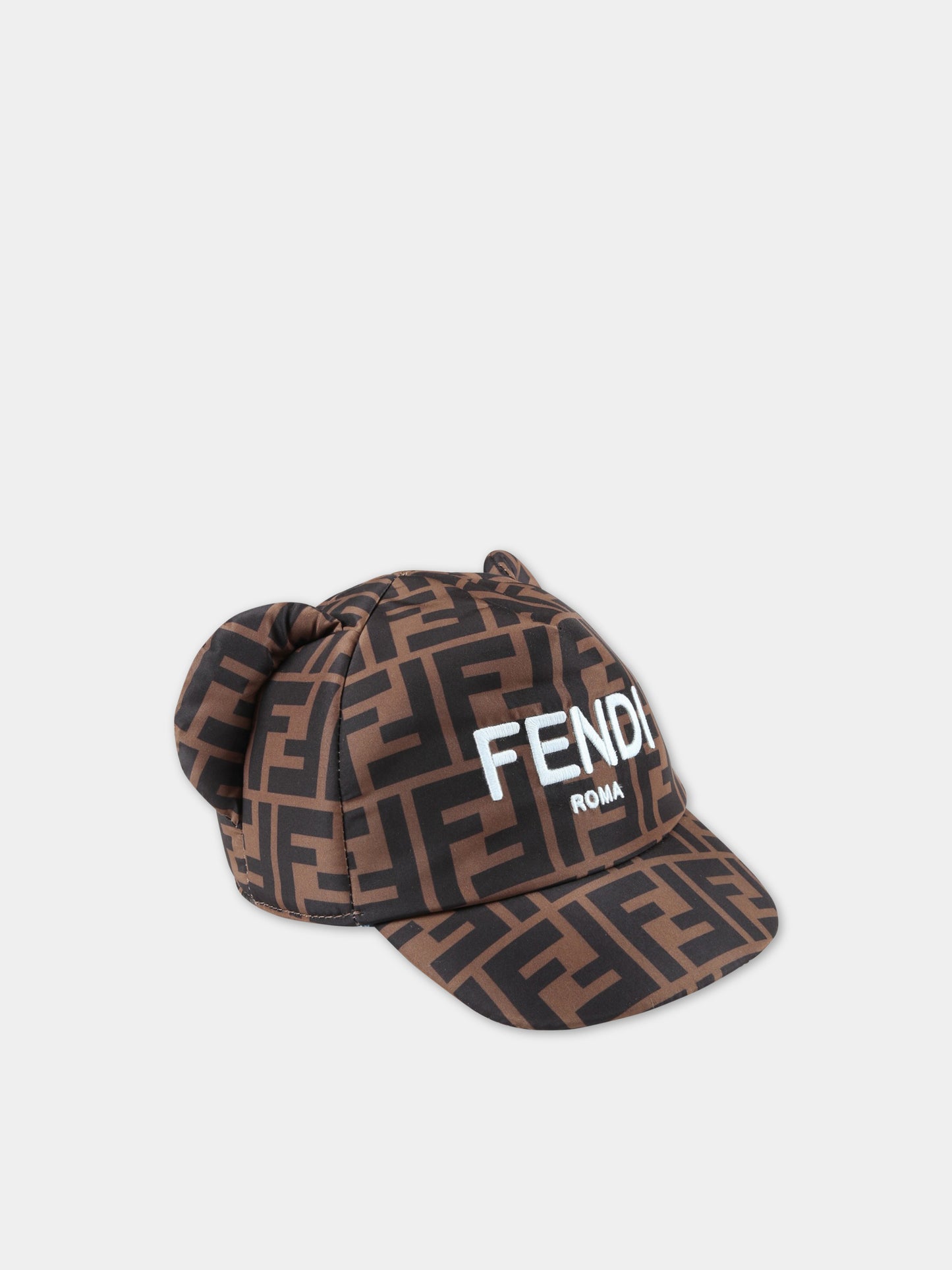 Cappello marrone per neonato con logo celeste,Fendi Kids,BUP045 AMRN F1BWE