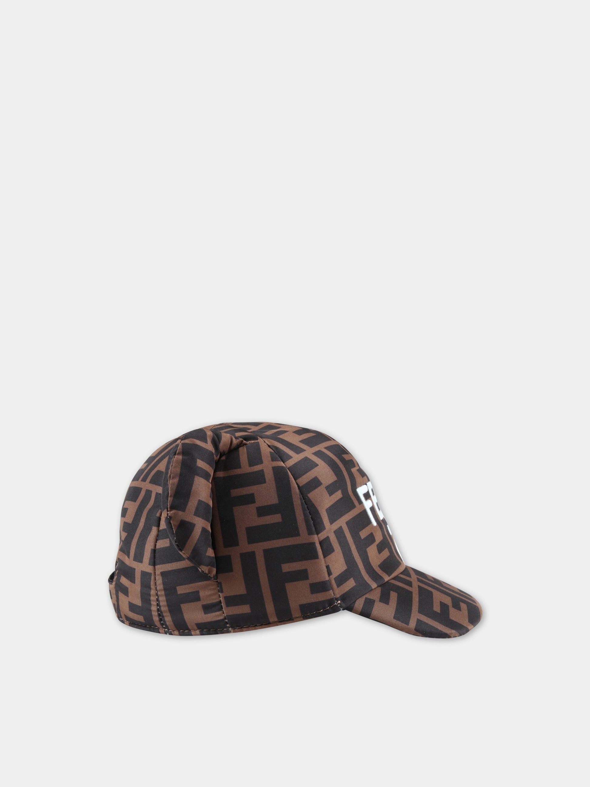 Cappello marrone per neonato con logo celeste,Fendi Kids,BUP045 AMRN F1BWE
