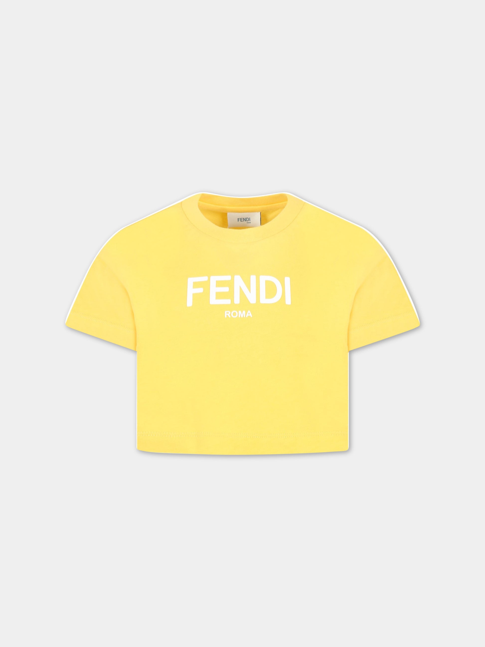 T-shirt gialla per bambina con logo bianco,Fendi Kids,JFI276 7AJ F08HW