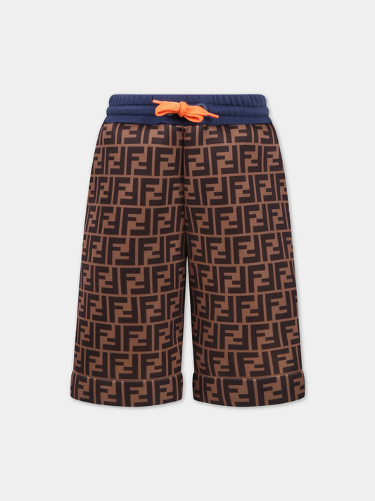 Shorts marroni per bambino con FF e logo,Fendi Kids,JMF412 AG2X F1JDT