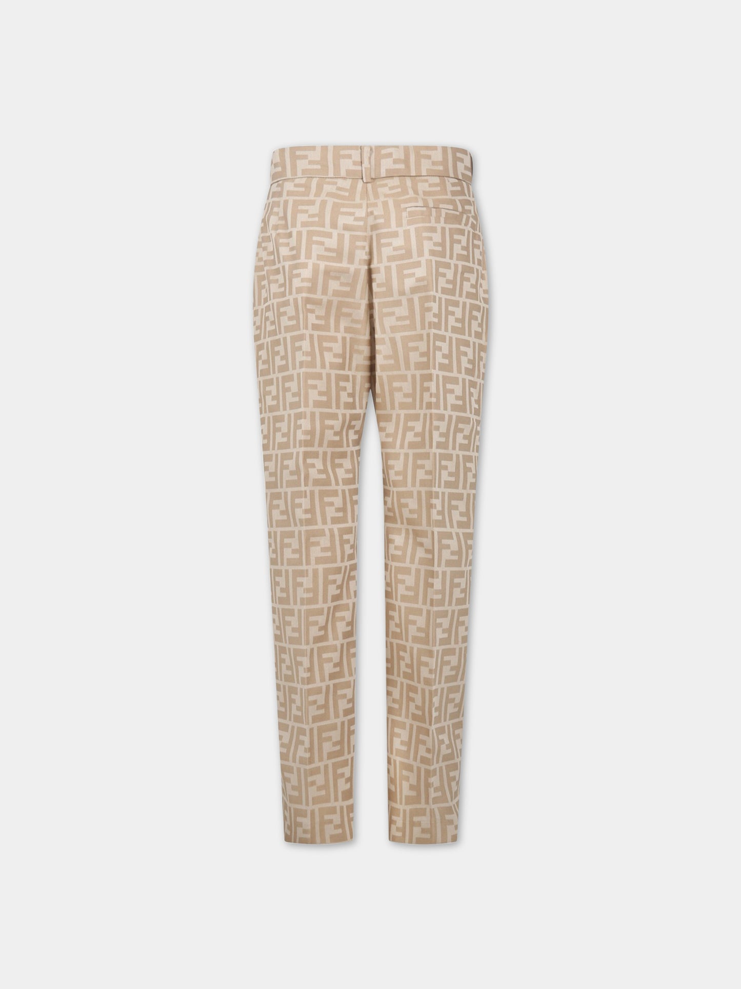 Pantaloni beige per bambino con FF,Fendi Kids,JMF419 ALO6 F1F4G