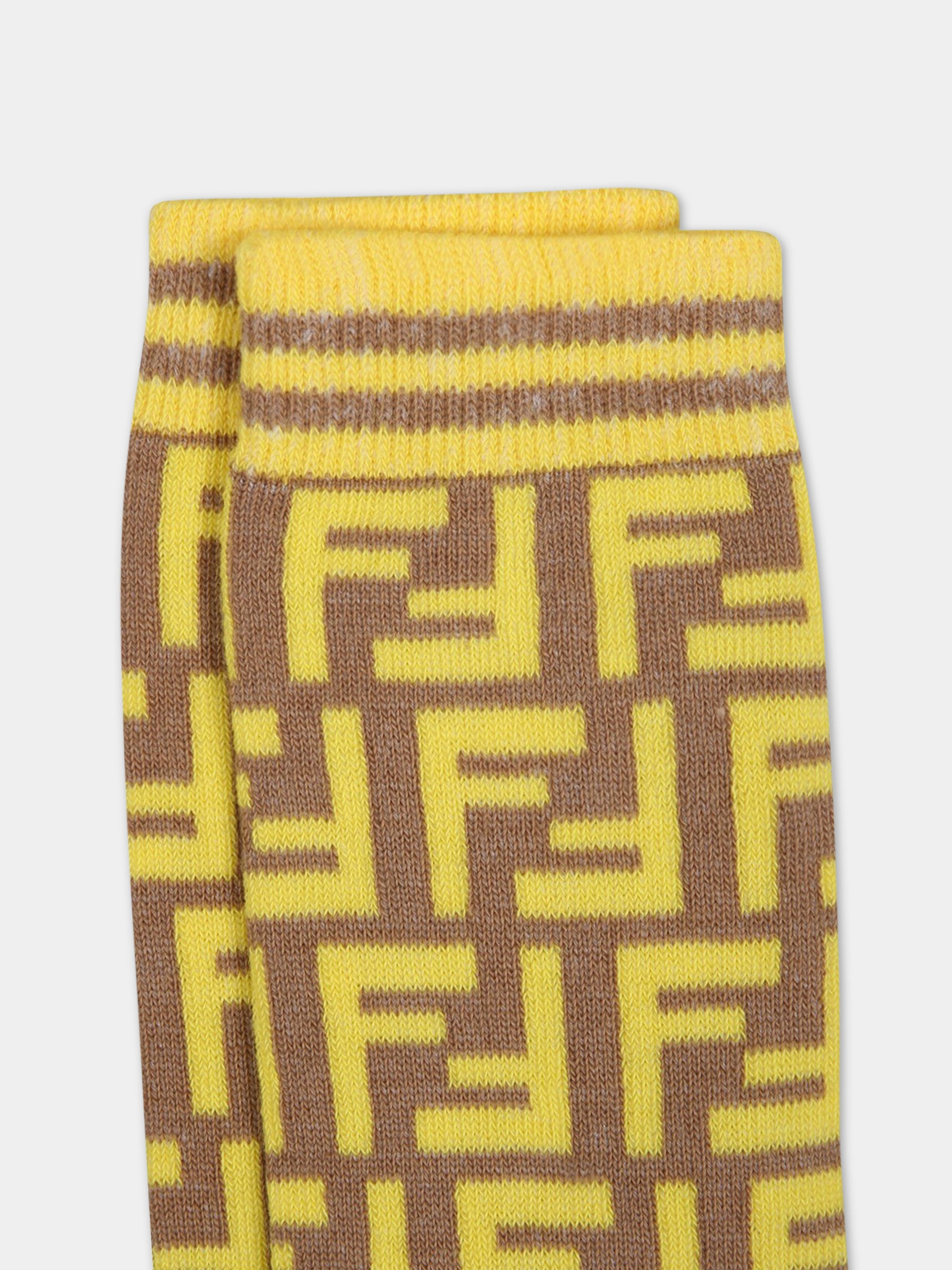 Calze marroni per bambini con FF gialle,Fendi Kids,JUN008 AMNV F0WF0