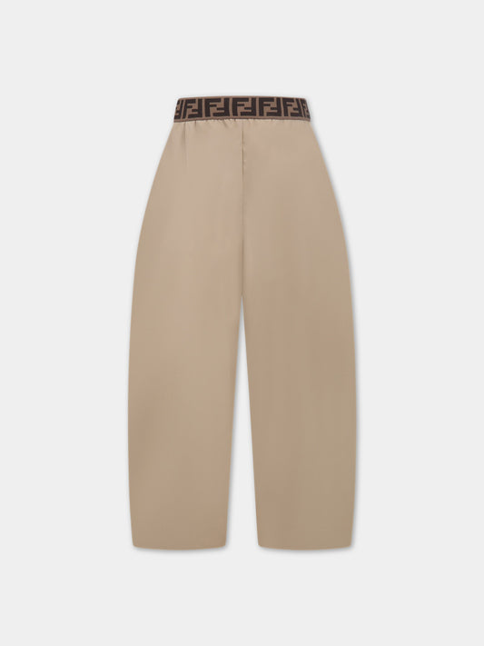 Pantaloni beige per bambina con FF,Fendi Kids,JFF274 AAC3 F1F4G