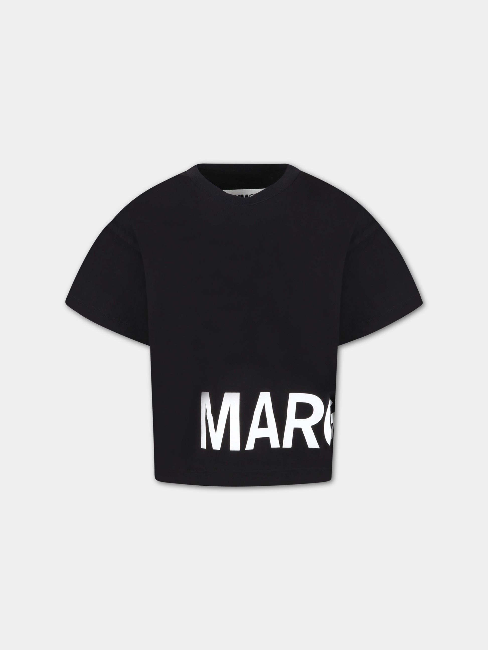 T-shirt nera per bambini con logo bianco,Mm6 Maison Margiela,M60332 MM009 M6900