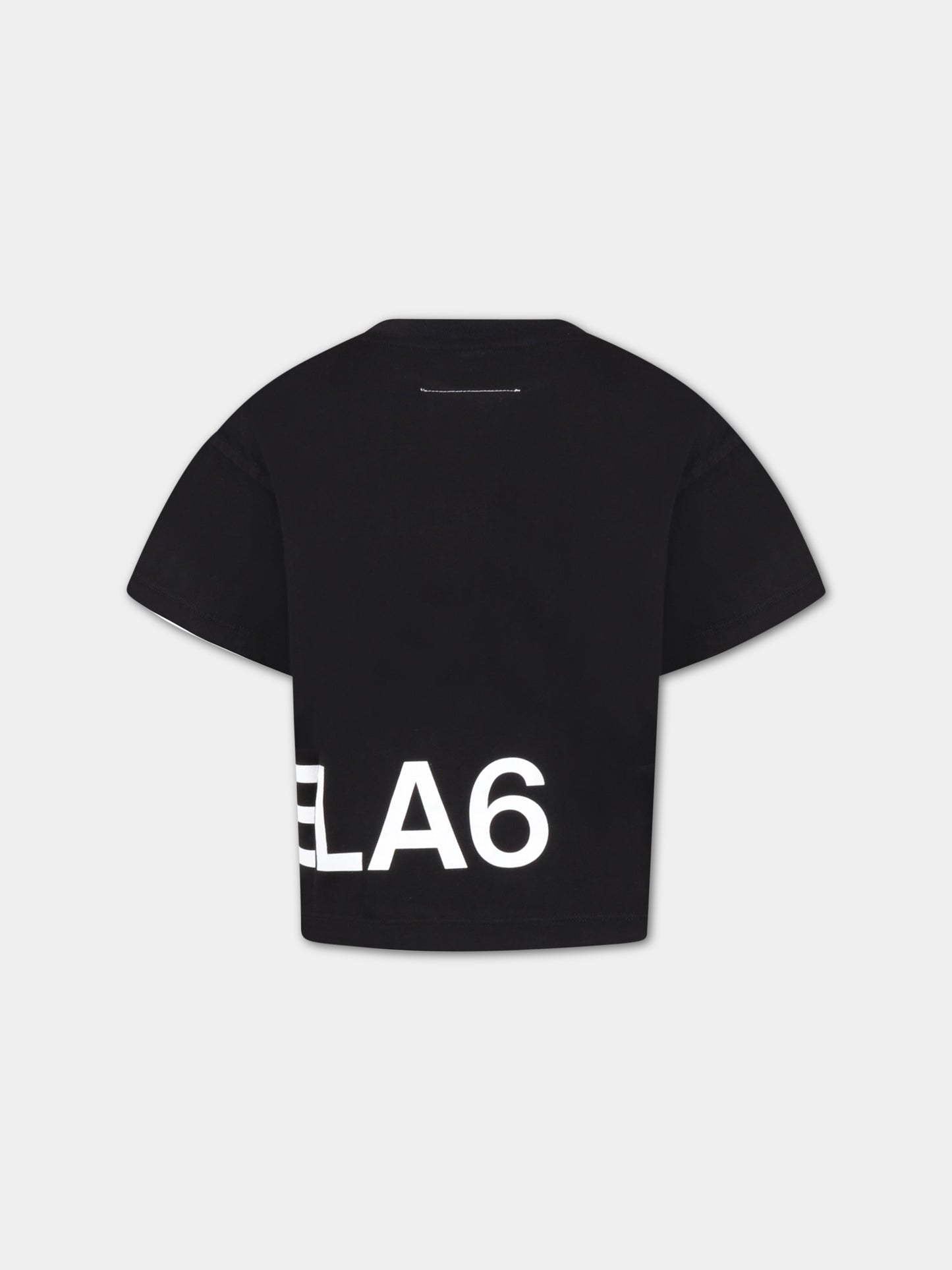 T-shirt nera per bambini con logo bianco,Mm6 Maison Margiela,M60332 MM009 M6900